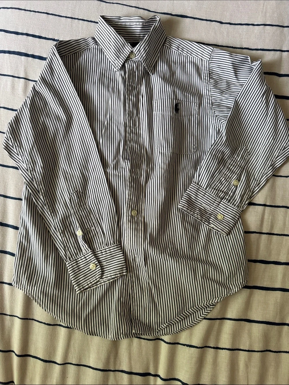 Ralph Lauren Boys Black and White Striped Button-Down Shirt